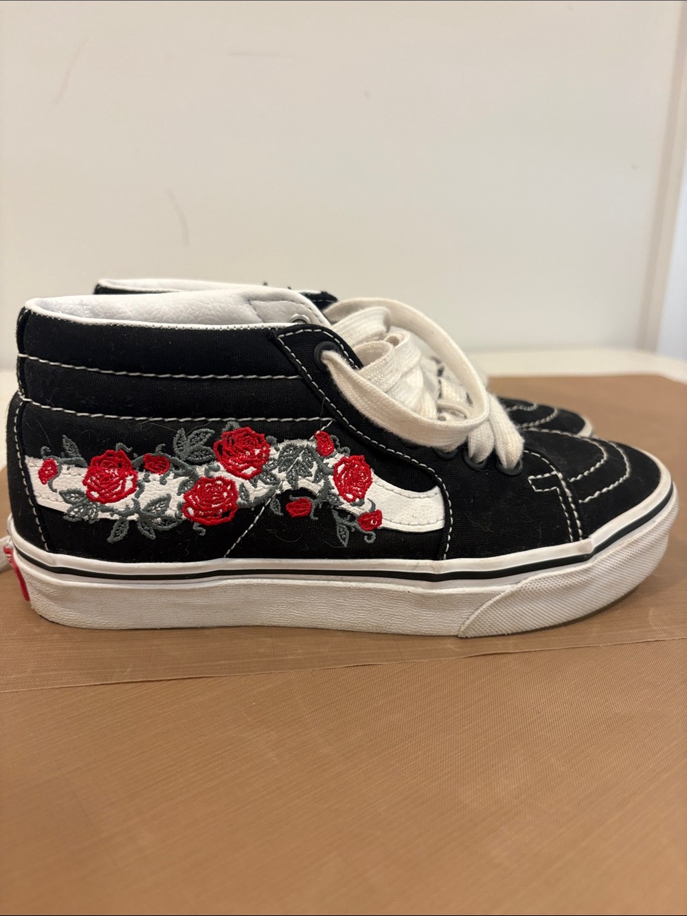 Vans Black High-Top Sneakers with Red Rose Embroidery
